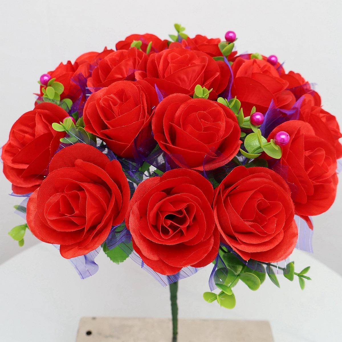 仿真玫瑰花束绢花18头珍珠玫婚庆装饰手捧花摆件假花新娘手捧花束