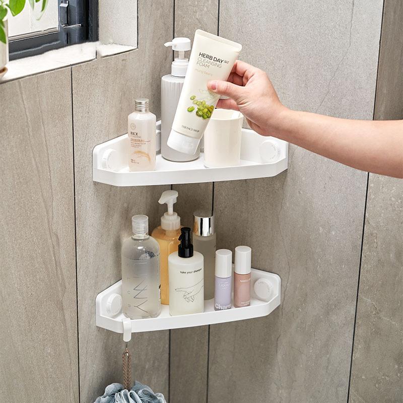 无痕免打孔浴室置物架壁挂厕所洗澡洗手间淋浴房墙角三角收纳架