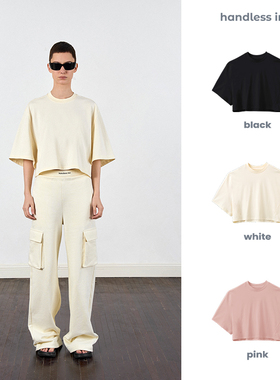 handless inc 欧美街头圆领宽松系列T-短版 短款纯棉落肩袖T恤女