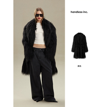 handless inc | leather系列-长款无领环保皮草大衣外套