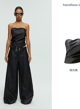 handless inc | leather系列-不规则褶皱皮抹胸