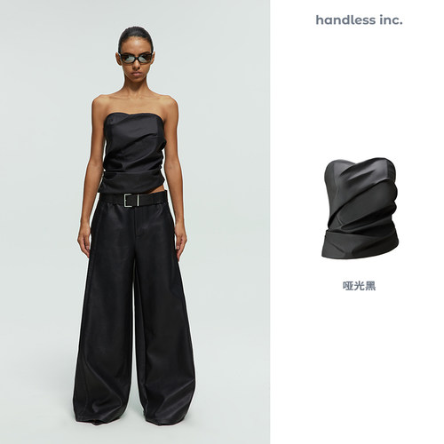 handlessinc不规则褶皱皮抹胸