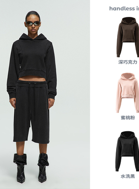handless inc | unisex系列-连帽斜肩结构短卫衣