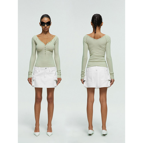 handless inc | soft系列-v领插肩长袖修身打底