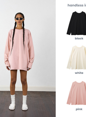 handless inc 欧美街头圆领宽松长袖T恤 oversize宽松大版上衣女