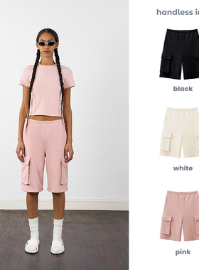 handless inc 欧美街头窄腰头抽绳卫裤系列-中裤 休闲宽松五分裤