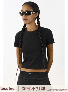 handless inc 短款正肩纯棉修身短袖T恤女