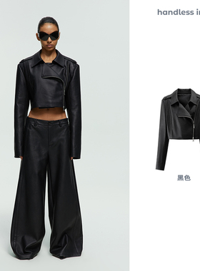 handless inc | leather系列-H型宽松翻领短皮衣