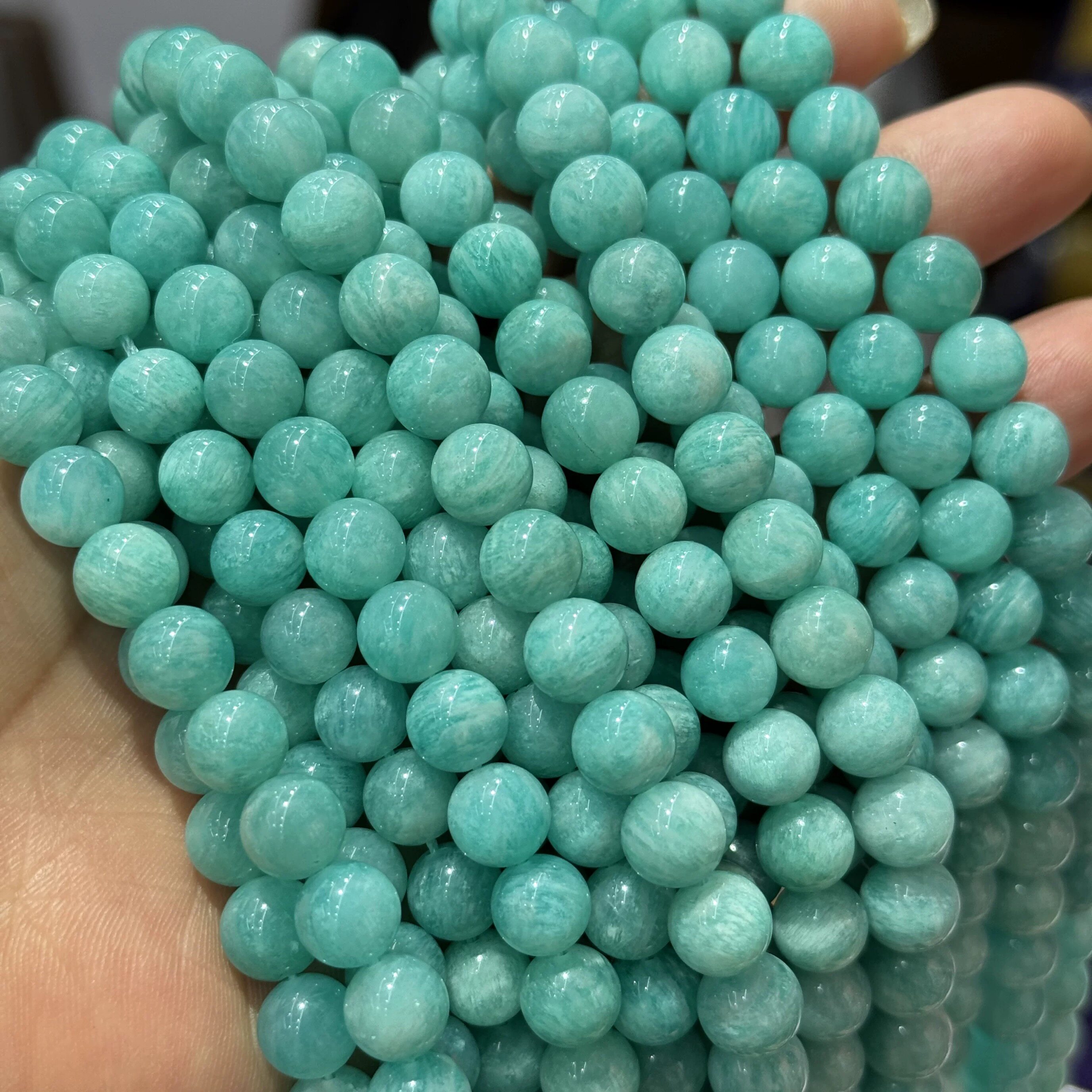 原矿绿松石手串圆珠项链手链珠链天然高瓷蓝diy文玩配饰