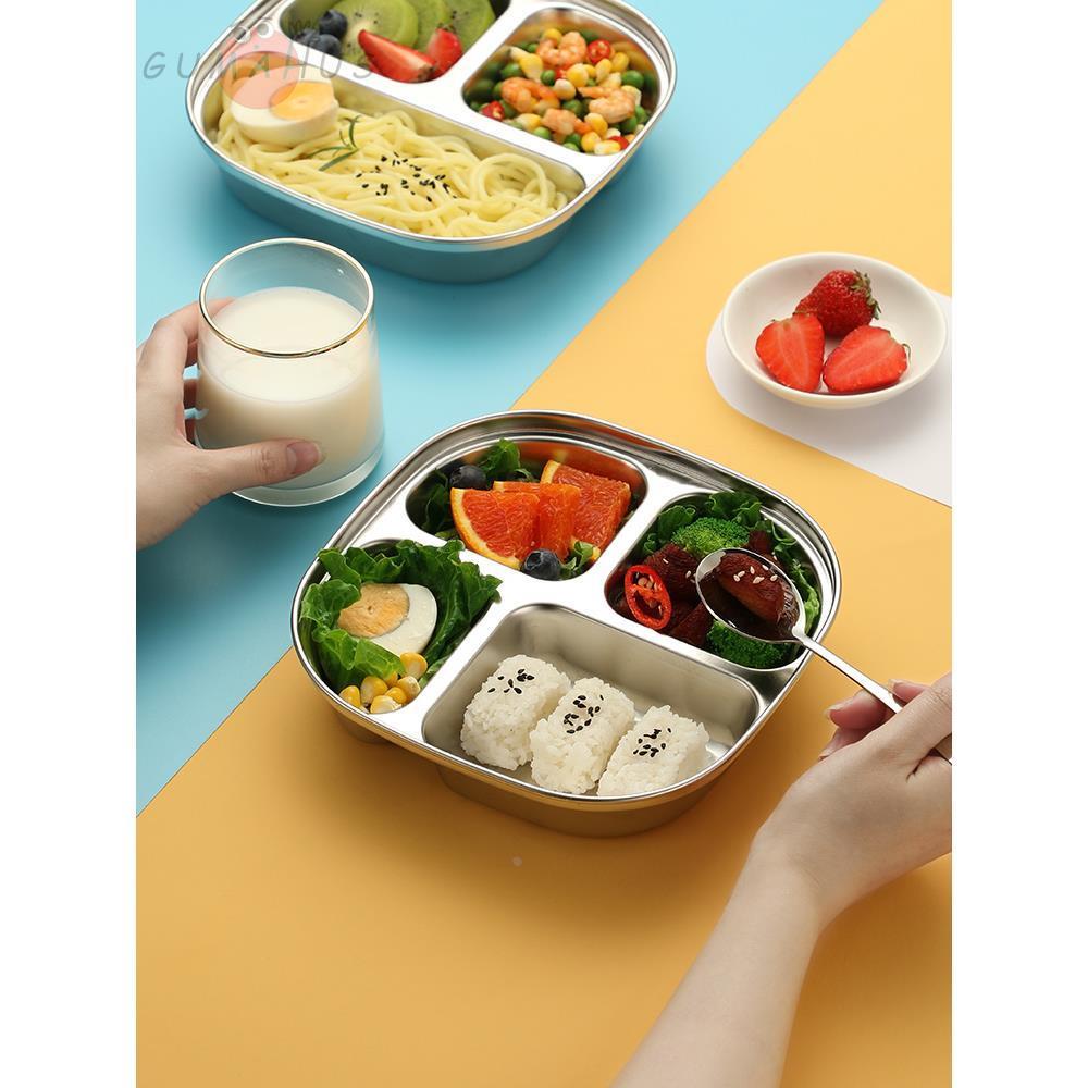 不锈钢菜盆304儿童快餐盘幼儿园餐盘吃饭盘分格饭盒带盖分隔餐盒