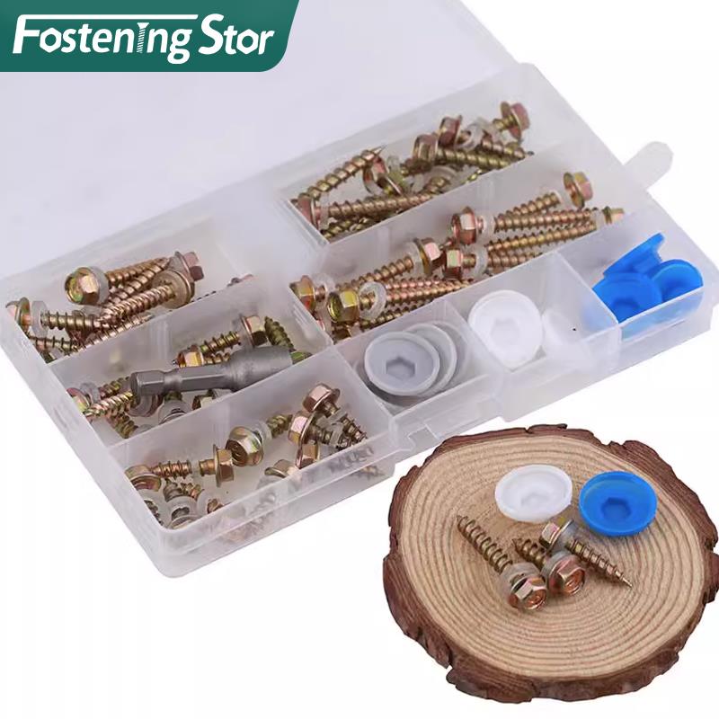 410彩钢瓦自攻圆头平头304不锈钢外六角钻尾螺丝套装M4.2M4.8M5.2