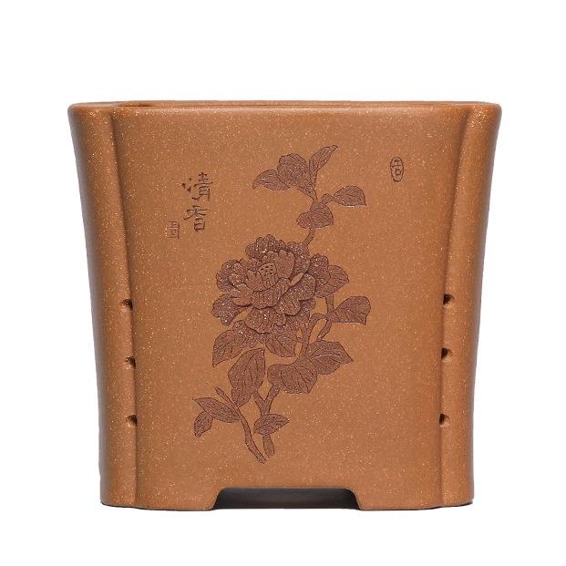 紫砂植降坡泥棠口花海tb-82012盆手工古典长方桌面绿器花盆景盆苏