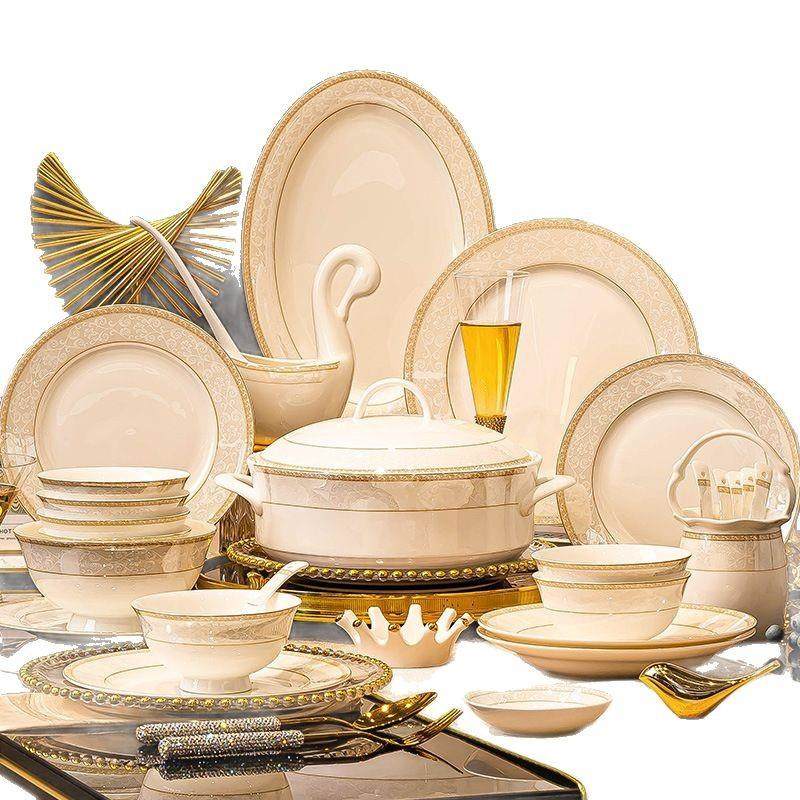 陶瓷餐具碗碟套装家用景德镇碟子组合简约乔迁新居碗筷感碗盘子