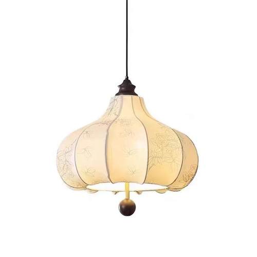 复古风法式卧室布艺小吊灯印花中古客厅餐厅吧台实木衣帽间灯具