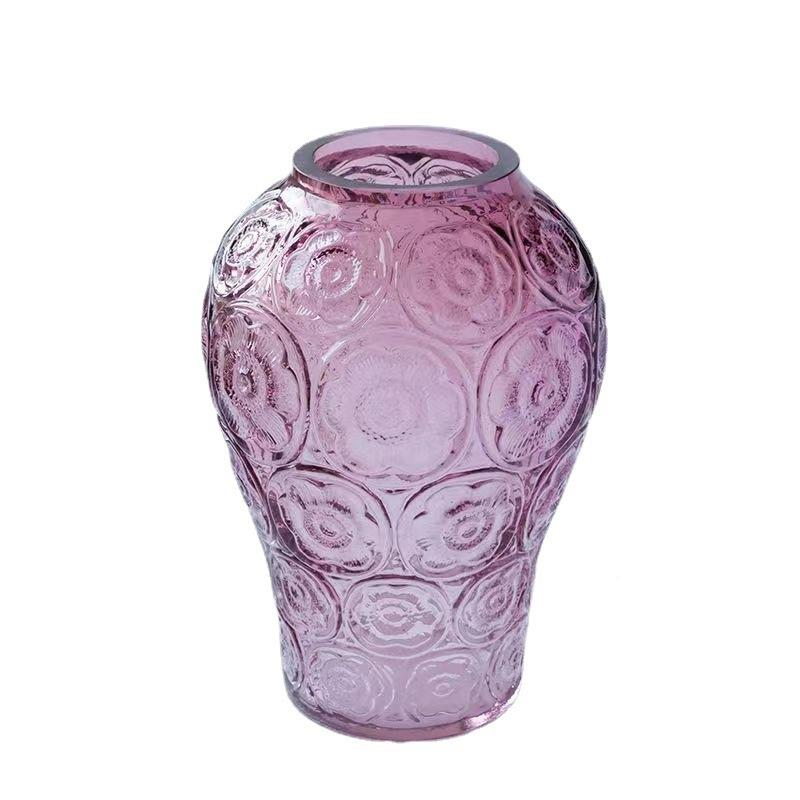 复欧古式客浮雕璃花瓶厅餐桌艺玻术品高级摆件鲜花绿植中古插花器