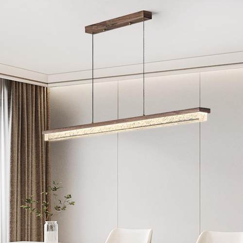 黑胡桃实木吊灯中古侘寂风餐厅吧台茶室一字极简长条新中式灯具