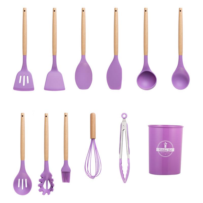 烹不1粘锅木柄硅胶厨具12件套锅铲汤勺煎铲厨房工具2件套AL-62456