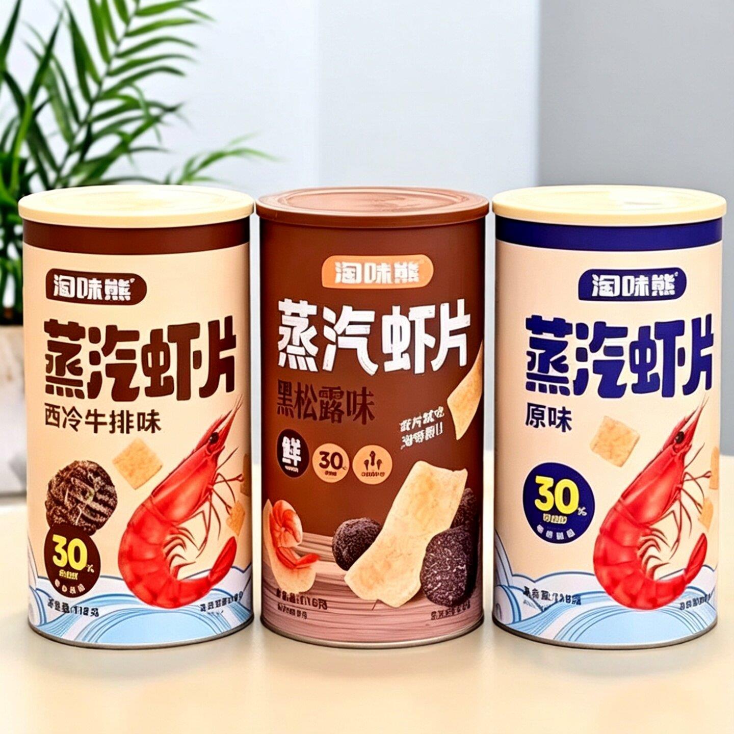 淘味熊蒸汽虾片原味黑松露味西冷牛排味110g解馋追剧零食酥脆虾片