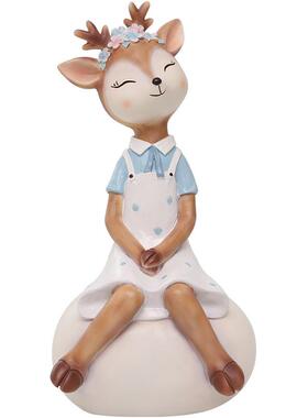 家居桌面装饰彩蛋俏皮小鹿卧室儿童房摆件创意花盆干花花瓶