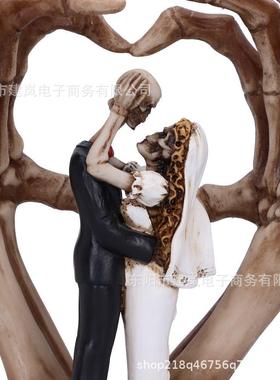 新款骷髅情侣双手爱心万圣节摆件狂暴神之手万圣节装饰品树脂
