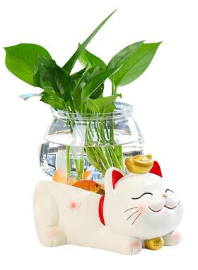 乔迁新居客厅桌面装饰摆件收纳招财猫树脂工艺品鱼缸新款小摆件新