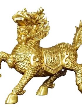 桌面铜麒麟摆件一对桌面铜火麒麟送子家居客厅工艺礼品托宝铜麒麟