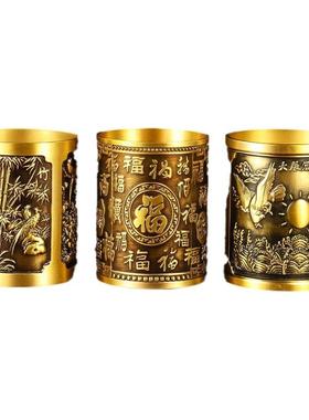 黄铜创意笔筒摆件家居办公室桌面笔筒装饰摆件铜器工艺品