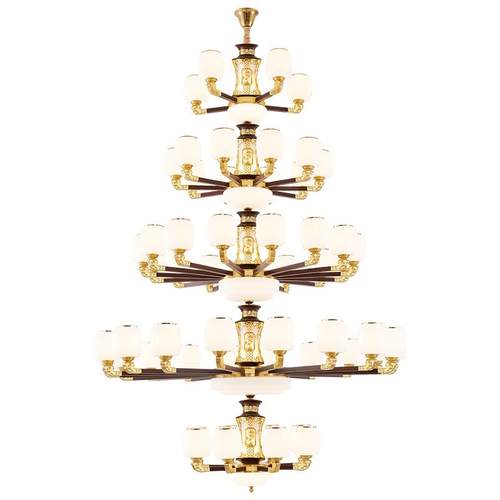 新中式复式楼别墅大吊灯客厅主灯高级感24K金铜灯广东古镇灯具厂