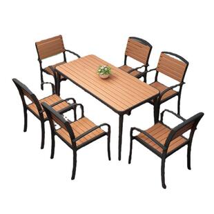 铁艺户外塑木桌椅组合室外咖啡厅奶茶店休闲餐桌椅庭院露天桌椅子