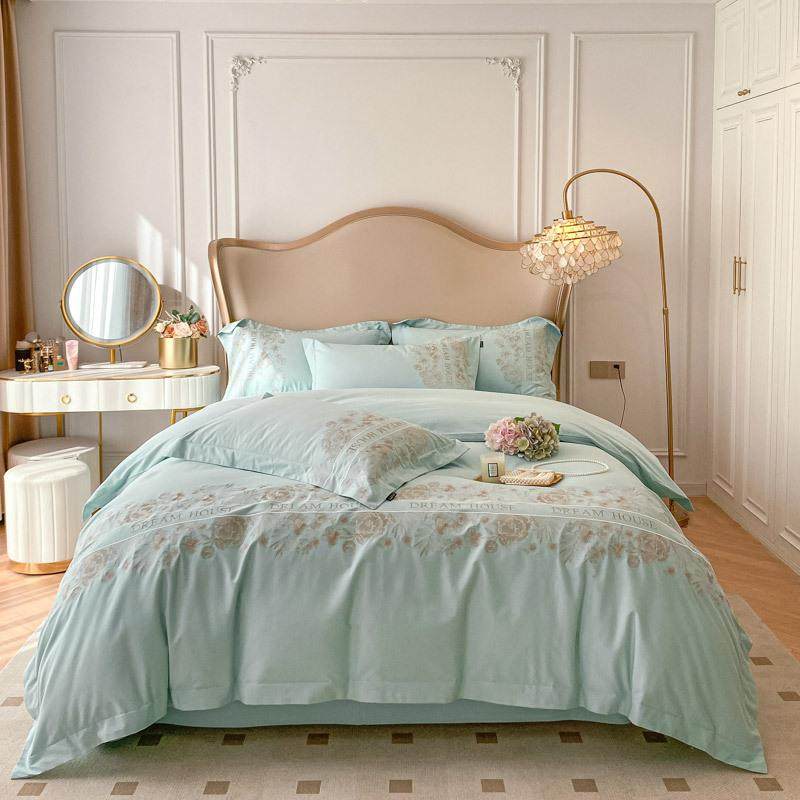 秋冬美式高级感刺绣磨毛四件套全棉纯棉100S加厚床单被套南通家纺