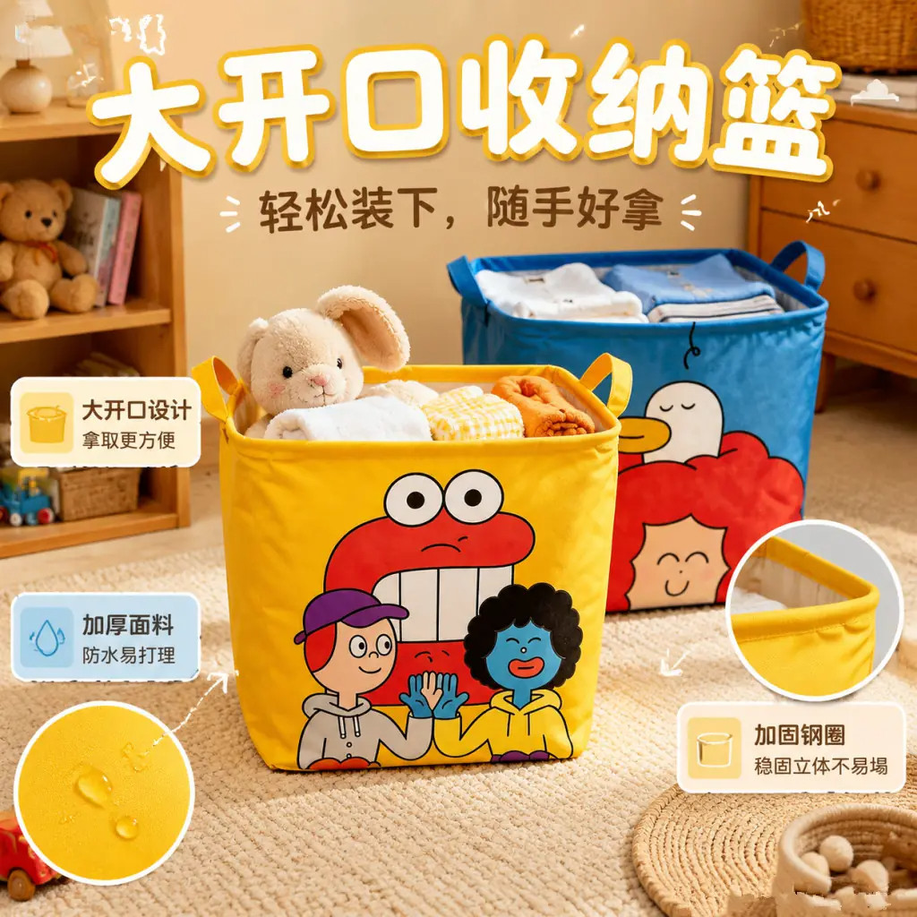 家用卡通防水折叠衣物收纳箱