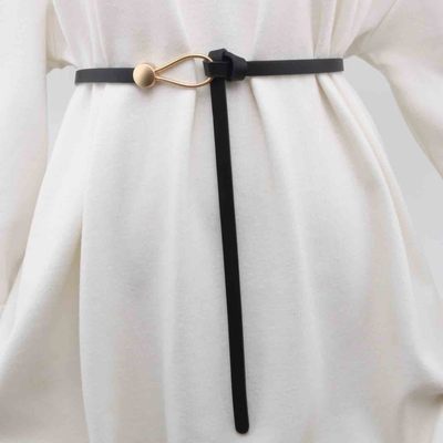 日本品质西装细腰带咖啡色女士深色打结装饰皮带时尚黑色配连衣裙