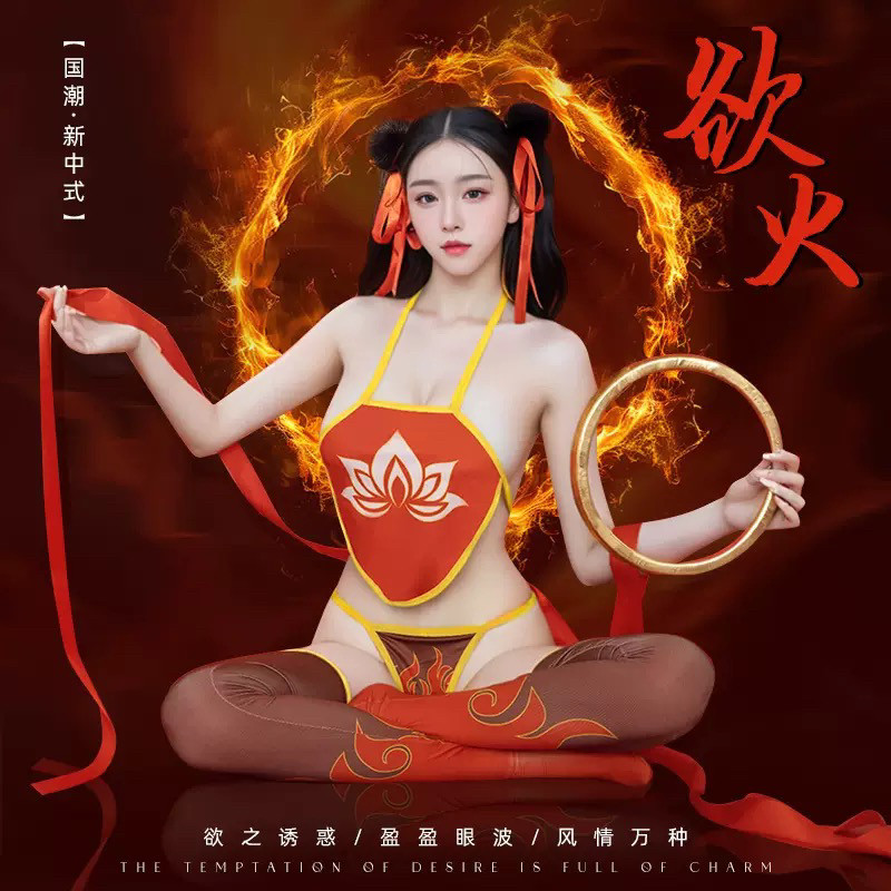 新款新中式哪吒动漫肚兜性感纯欲可爱角色扮演魔女游戏比基尼