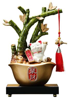 招财猫聚宝盆摆件店铺开业节节高升竹子装饰客厅玄关乔迁新居礼品