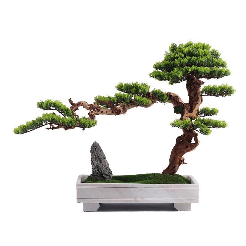 新中式禅意仿真迎客松盆景摆件罗汉松办公室展厅客厅玄关绿植盆栽