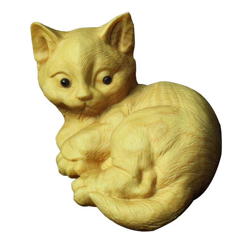 小叶黄杨木雕创意波斯猫宠物手把件雕刻木质手工艺品招财汽车摆件