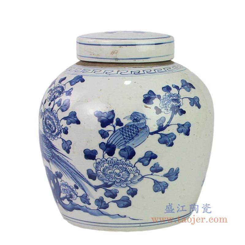 景德镇仿古瓷明国青花盖罐茶叶罐手工绘画老坛子古玩收藏旧货摆件