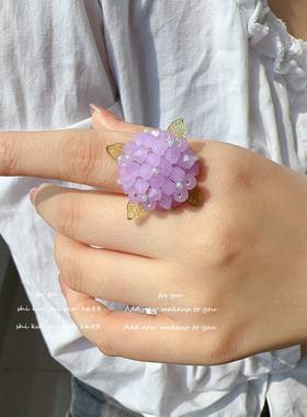 璀璨柔光感系水晶绣球花开口戒指森系小清新减龄田野风指环女