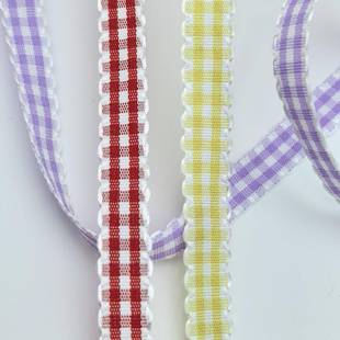 1cm双边白耳朵木耳边波浪纹格子带发饰蝴蝶结材料英伦学院风丝带