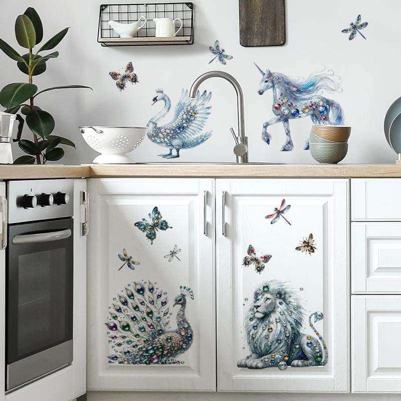 宝石精灵孔雀贴画女生房间装饰贴纸沙发背景墙自粘纸独角兽墙贴