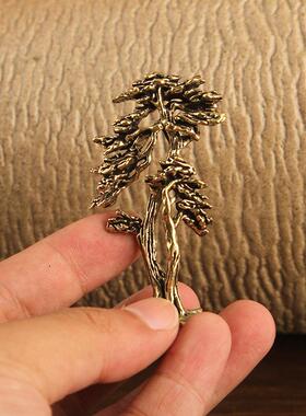 纯黄铜迎客松摆件家居办公室桌面小摆件迎客松黄铜工艺品礼品