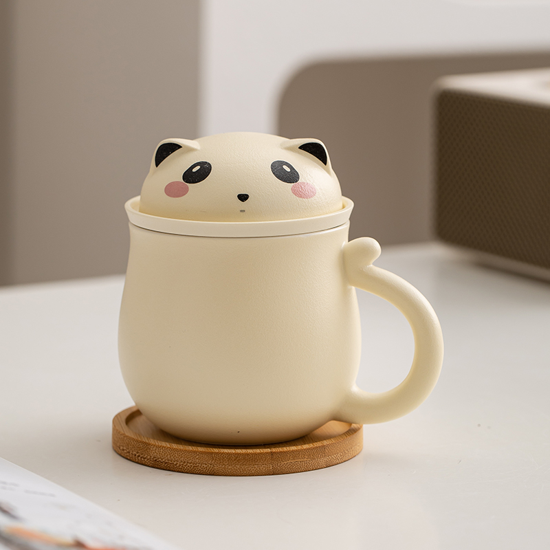 熊猫茶水分离杯萌猫造型马克杯