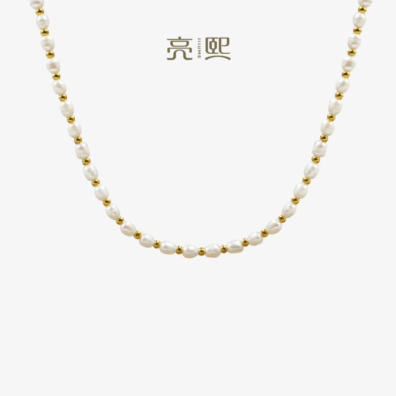 亮熙高级轻奢单层金色间隔珍珠项链复古叠戴锁骨链,饰品/流行首饰/时尚饰品新,项链,淘宝优惠券,粉丝福利购,淘宝优惠卷