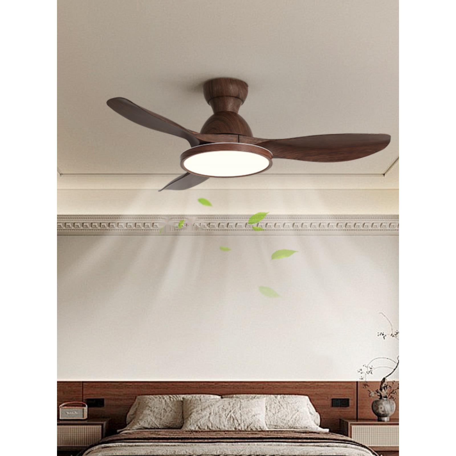 风扇灯客厅餐厅42寸大风力覆古胡桃木纹覆古静音一体式护眼电扇灯
