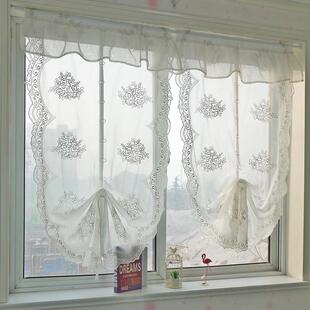 韩式 窗XIH帘成品升降厅罗马帘提帘免饭打孔黏贴窗帘飘柔纱隔断拉