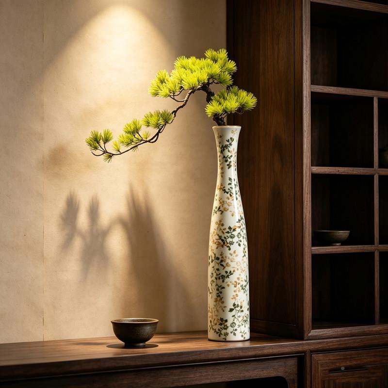 中古古花瓶陶瓷宋式长款细瓶禅意装饰干花插花复客厅高LSHP茶桌花