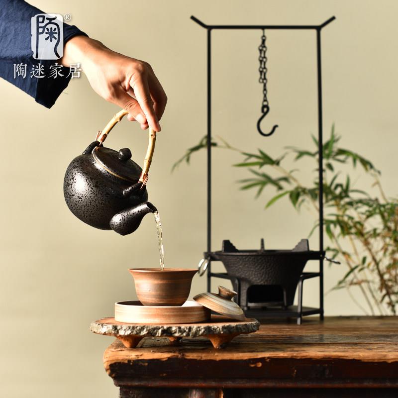 陶新中迷式围炉廊桥架-煮铁茶器套可调节架钩子茶室吊壶烧水提梁