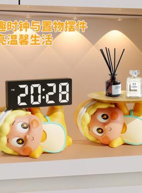 摆星星人时钟间摆台式玄关件创YYC6540意厅桌面电子闹钟表时显示