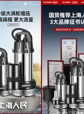 上海人民1瓶2V24V48V6电0上海人民V72V直流潜水车泵抽水泵家用电