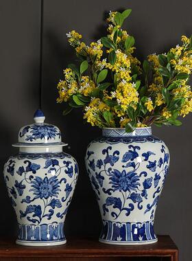 彷古手绘青花瓷景20220625德镇瓷花花鸟用罐茶瓶盖罐家通陶居装饰